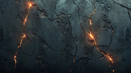 Cracked wall with glowing cracks, creating a dramatic and atmospheric effect.