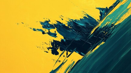 Abstract Dynamic Brushstrokes: A Symphony of Yellow and Teal