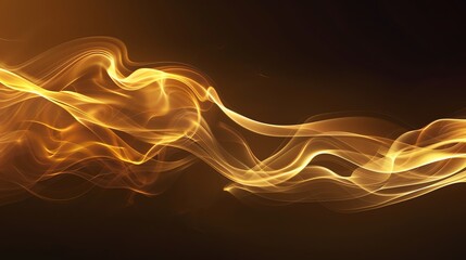 Obraz premium Abstract background of swirling golden light or smoke on a dark background.