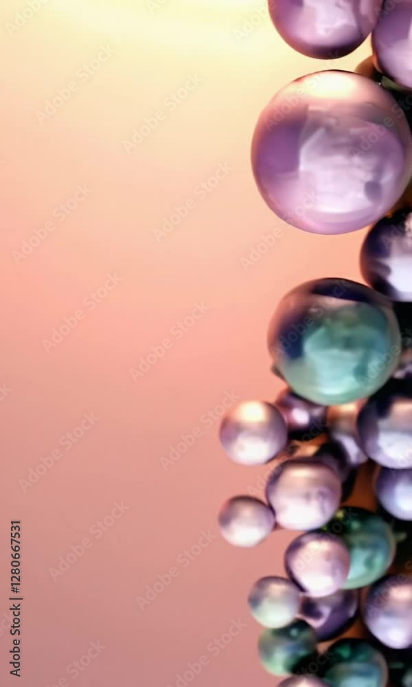 Poster colorful gradient spheres transitioning into a dynamic cluster on soft pastel background
