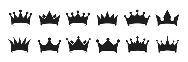 Crown king icons set. Royal vintage crowns. Luxury premium quality symbols. Vintage emblem, decoration elements. Vector illustration.
