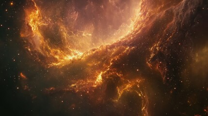 Obraz premium A breathtaking cosmic nebula filled with vibrant orange and yellow hues, showcasing the beauty of the universe.