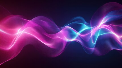 A vibrant abstract wave of pink and blue light trails on a dark background, creating a sense of fluidity and motion.