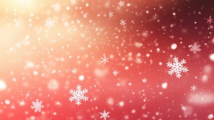 A stunning winter background featuring delicate snowflakes gently falling against a warm red gradient.