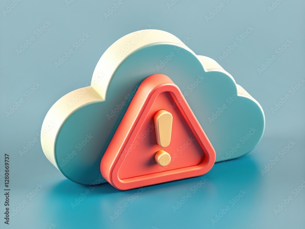Poster cloud security threats concepts. a stylized cloud with an alert symbol, representing cloud computing