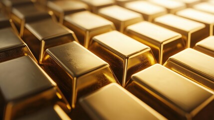 Multiple gold bars arranged in a geometric pattern under bright studio lighting