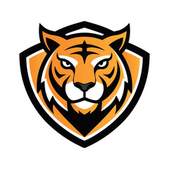 tiger mascot logo vector, shield emblem with tiger head, minimalist modern tiger logo design, simple clean lines illustration on white background