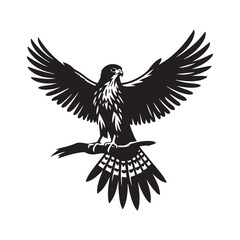 Kestrel bird Silhouette Vector Illustration, Solid White Background.