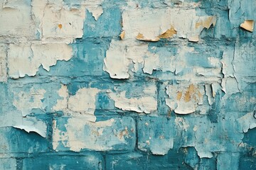 Obraz premium Aged Blue Brick Wall with Peeling White Paint Texture for Background or Urban Design