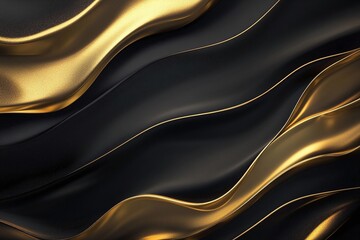 Luxurious Abstract Black and Gold Metallic Wave Design for Elegant Backgrounds and Branding