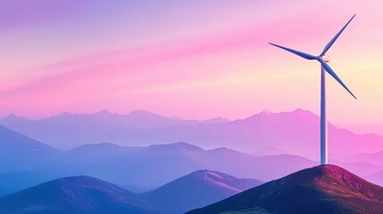 Sunrise at Wind Turbine Farm on Slope, Dusk Afterglow Landscape