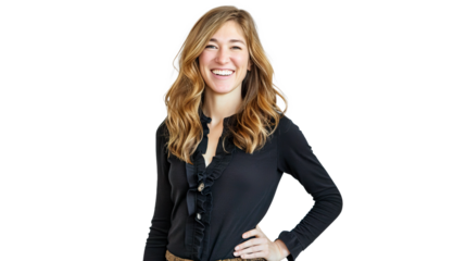 A Smiling Woman with Her Hand on Her Hip Posed on Transparent Background, PNG
