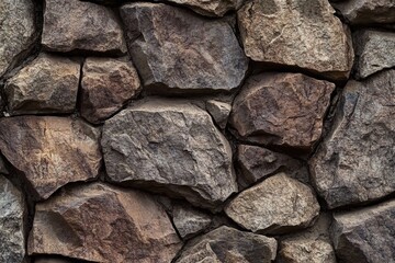 Closeup of Rustic Brown and Gray Stone Wall with Natural Texture for Outdoor Design and Construction