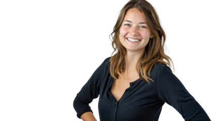 A Smiling Woman with Her Hand on Her Hip Posed on Transparent Background, PNG