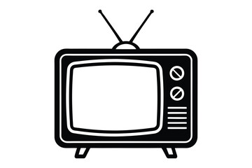 Retro vintage TV with antenna silhouette vector illustration on white background