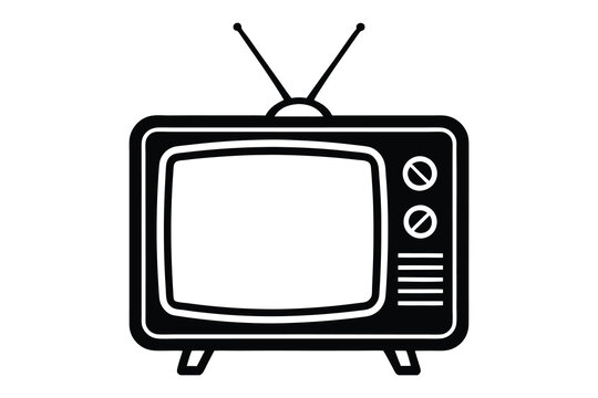 recommend clip art: Retro vintage TV with antenna silhouette vector illustration on white background