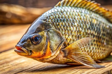Golden-fried snake skin gourami: a taste of Asia.  Minimalist image.