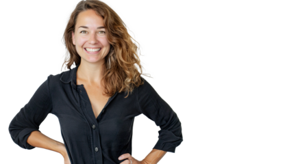 A Smiling Woman with Her Hand on Her Hip Posed on Transparent Background, PNG