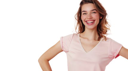 A Smiling Woman with Her Hand on Her Hip Posed on Transparent Background, PNG