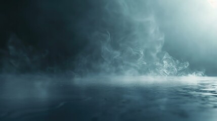 Fototapeta premium Fine mist rising off a smooth dark surface under soft light