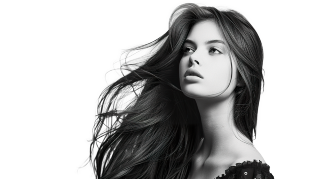 A Stylish Woman with Long Hair on Transparent Background, PNG - Powered by Adobe