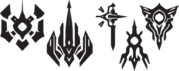 A set of futuristic items. Hand drawn vector illustration