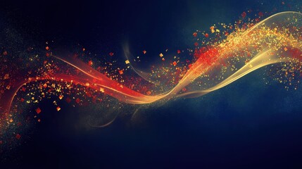 A vibrant swirl of golden and red particles against a dark blue backdrop, creating an enchanting and dynamic visual effect.