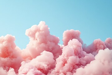 Fluffy Pink Cloudscape Against Vibrant Blue Sky Representing Serenity and Imagination