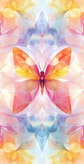 Abstract Multicolored Butterfly with Transparent Wings and Floral Patterned Background