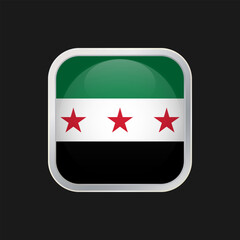 Syrian flag icon isolated on black background. Square vector icon with rounded corners and silver borders