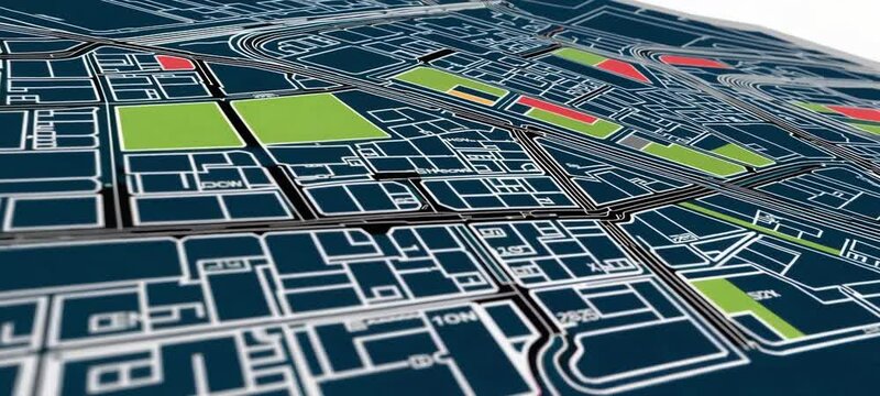 Dynamic 3d city map visualization highlighting green spaces and infrastructure development