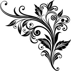 Abstract floral design element. A black and white vector illustration of an elegant floral corner ornament.