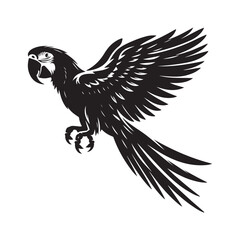 Macaw bird Silhouette Vector Illustration, Solid White Background.