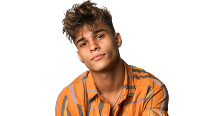 A Young Brazilian Man in Casual Fashion Posed on Transparent Background, PNG