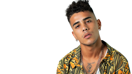 A Young Brazilian Man in Trendy Clothes Set on Transparent Background, PNG