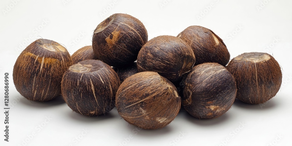 Aufkleber brown spherical seeds arranged in a cluster on a light background; showcasing rich textures and a na