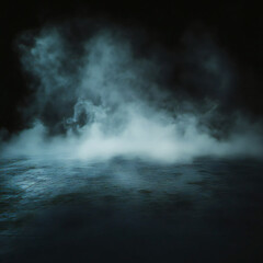 Fototapeta premium A dark background sets stage for an atmospheric stock photo, featuring an empty floor shrouded in billowing smoke, creating a sense of mystery and intrigue