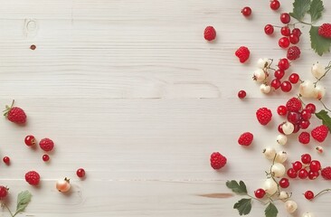 Fresh Red White Berries Raspberries Redcurrants Whitecurrants On Rustic White Wooden Background