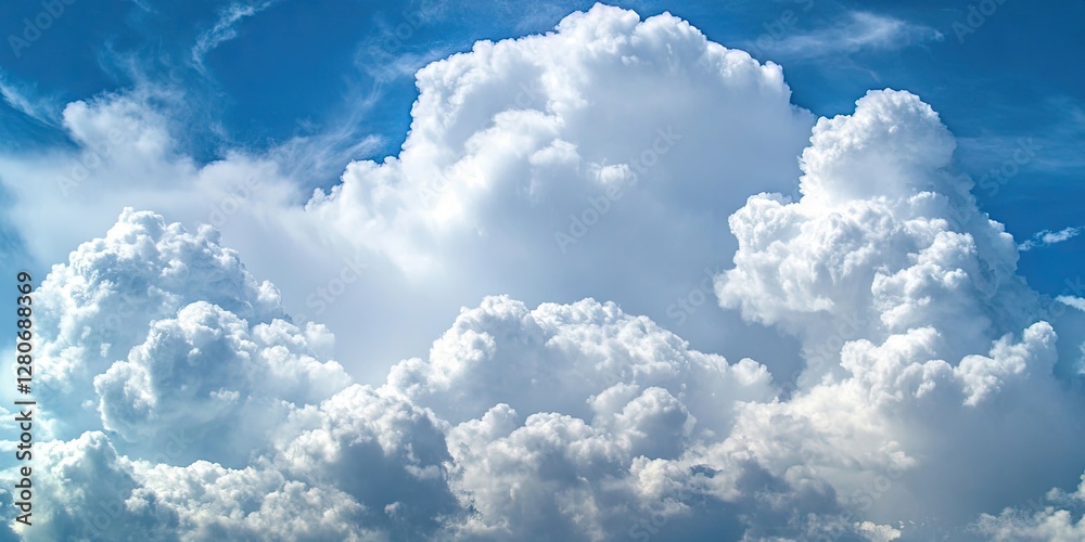 Poster fluffy white clouds billowing against a vibrant blue sky creating a serene and tranquil atmosphere w