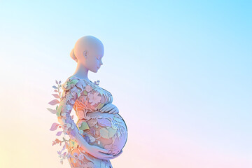 3D digital illustration of a pregnant woman with belly in her hands.