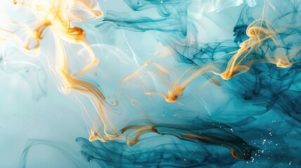 Obraz premium Fluid ink trails merging in a gradient of blue and gold
