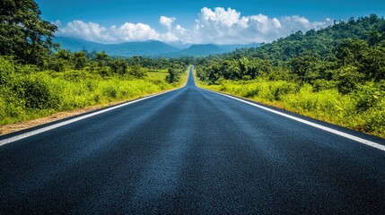 Obraz premium An endless stretch of open road with fresh asphalt, smooth blacktop leading into the horizon