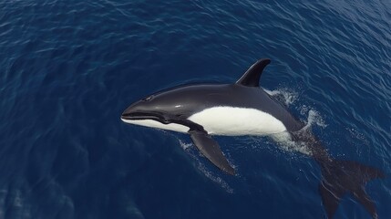 Fototapeta premium An Omura's whale's unique coloring blending subtly with the deep ocean blues