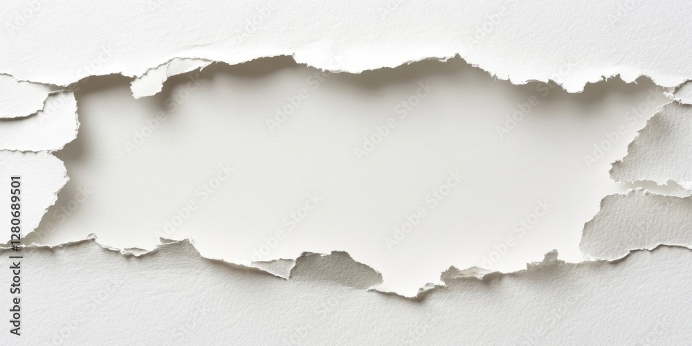 Aufkleber textured backdrop created by torn white paper with ample copy space, featuring soft shadows and a cl