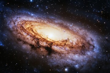 Andromeda galaxy shines brightly with swirling stars and cosmic dust in the night sky