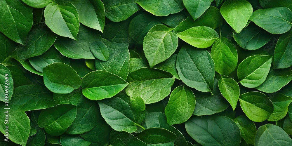 Poster lush green leaves abundant in various shades of green arranged closely together creating a rich text
