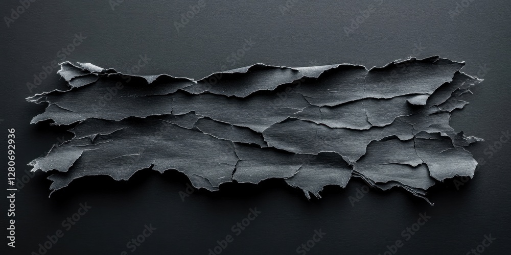 Leinwandbilder black textured surface featuring a horizontal strip of torn paper with irregular edges and varying s