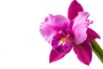 Obraz premium Vibrant pink orchid blossom on white background.