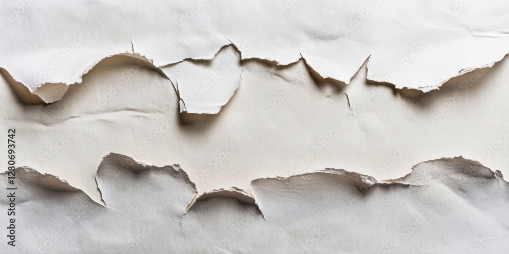 Fototapete Ripped paper fragments form a textured backdrop with ample white copy space for text placement featuring soft beige tones and jagged edges.