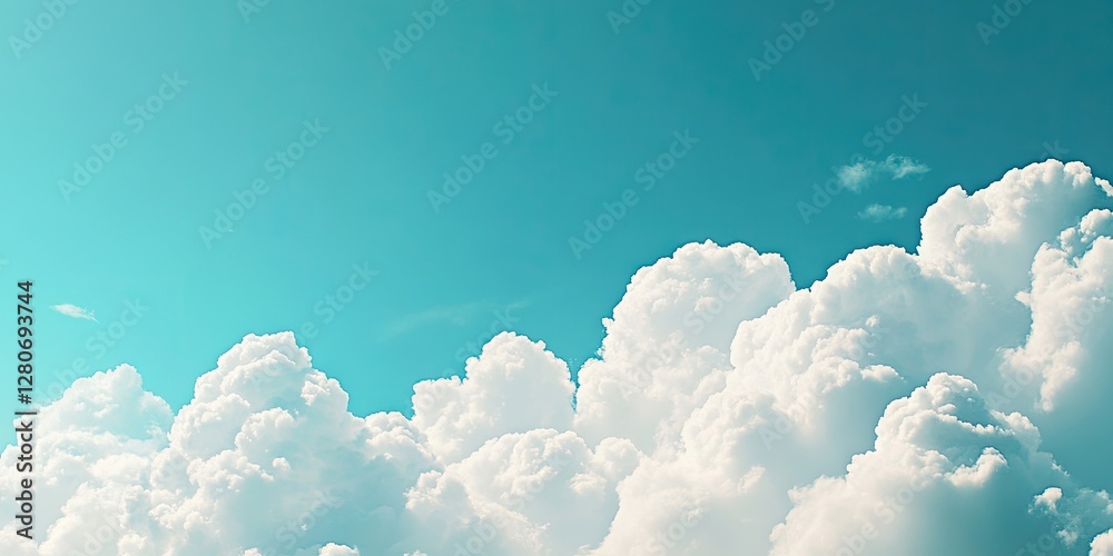 Fototapete serene blue sky with fluffy white clouds dominating the upper half, creating ample negative space fo
